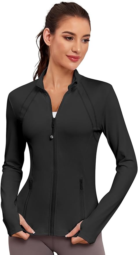 VUTRU Women Athletic Jacket Fitted Workout Running Zip Up Track Coat Layer with Thumb Holes Pockets for Yoga Gym Travel