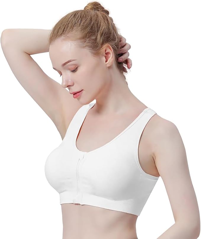 Women's Zip Front Sports Bra Wireless Post-Surgery Bra Active Yoga Sports Bras