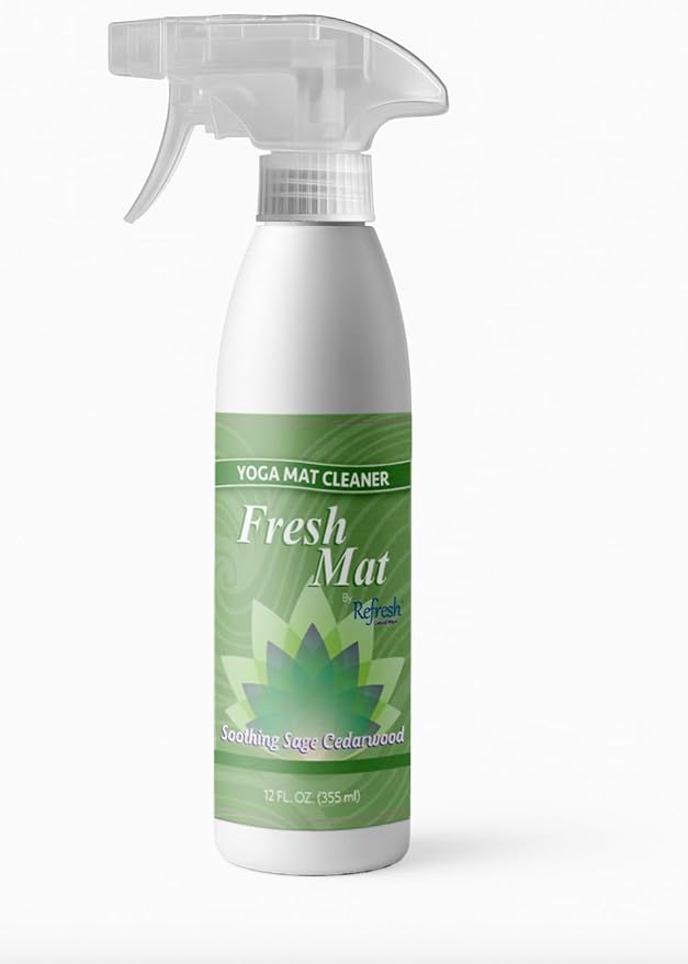 Fresh Mat Yoga Mat Cleaner Spray - Natural Deodorizing Cleaner for Yoga Mats & Fitness Equipment - No-Rinse, Residue-Free Formula with Witch Hazel & Essential Oil, Soothing Sage Cedarwood (12 fl oz).