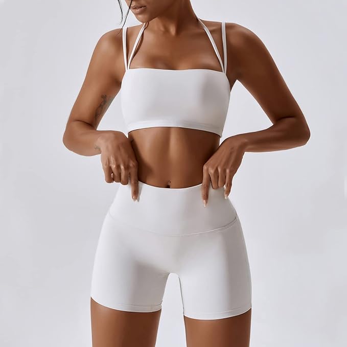 IMEKIS Women's Workout Sets 2 Piece Yoga Outfit High Waisted Biker Shorts Leggings Sports Bra Gym Fitness Clothes Tracksuit