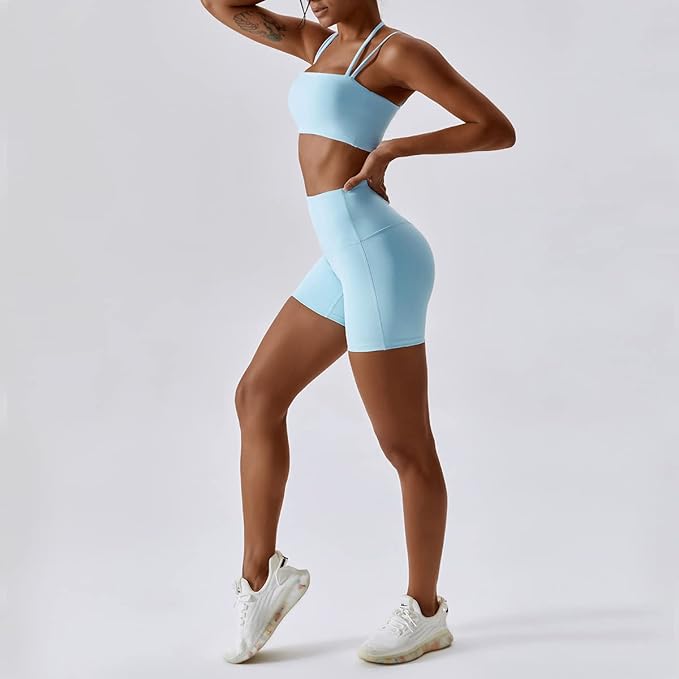 IMEKIS Women's Workout Sets 2 Piece Yoga Outfit High Waisted Biker Shorts Leggings Sports Bra Gym Fitness Clothes Tracksuit