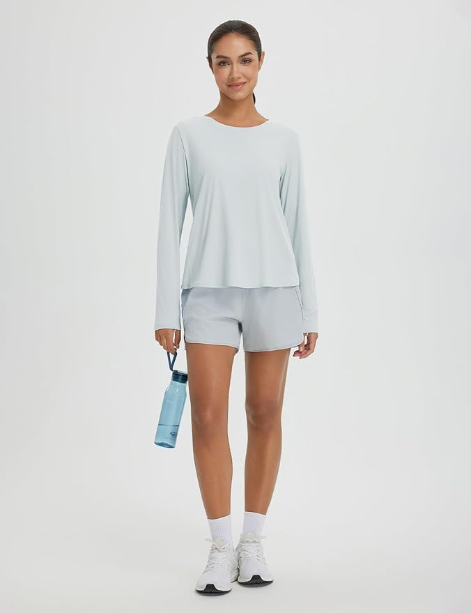 baleaf Women's Running Sun Shirts Long Sleeve UPF 50+ Workout Tops UV Athletic Split Back Quick Dry Lightweight