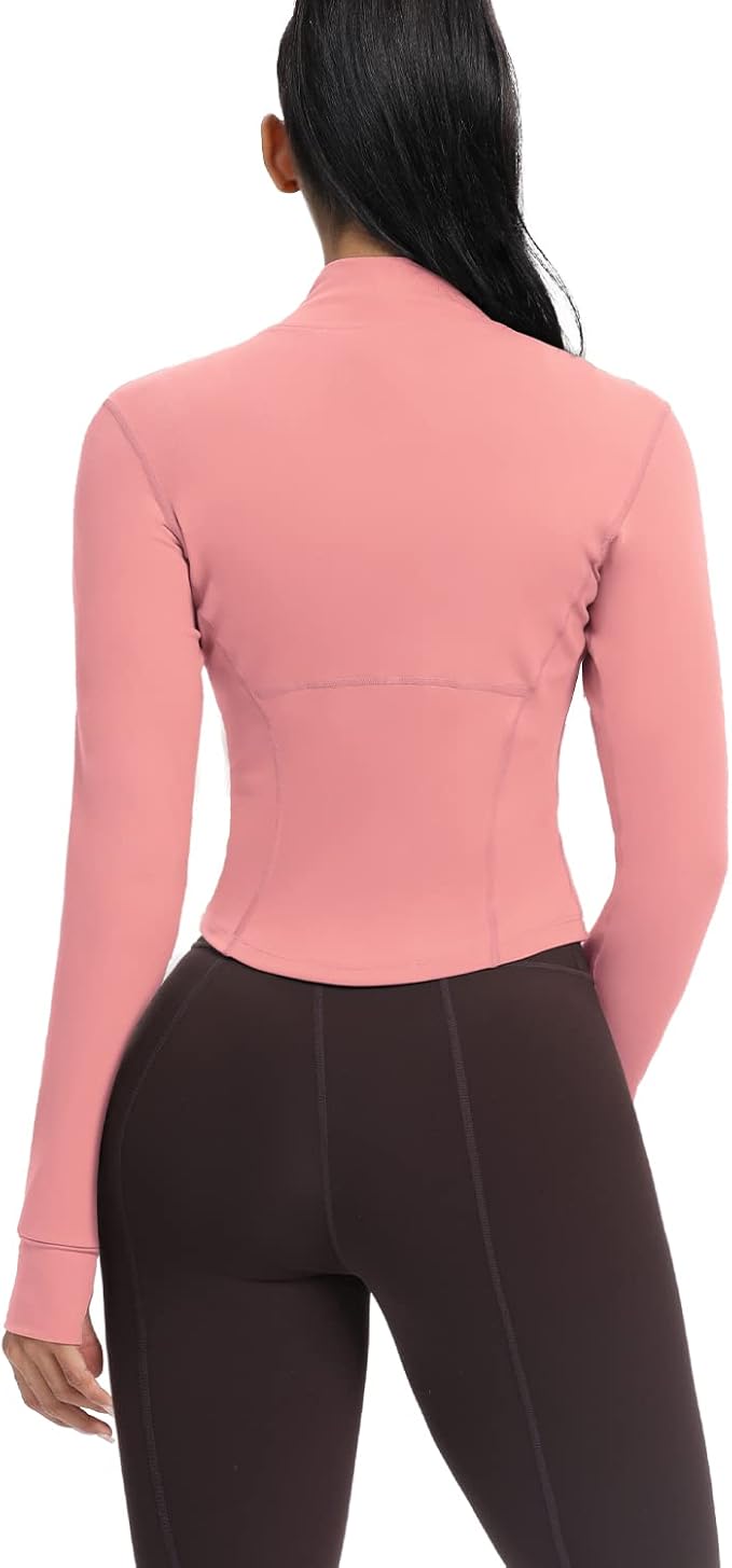 AVGO Women's Cropped Running Workout Jackets Zip Slim Fit Athletic Tops with Thumb Holes