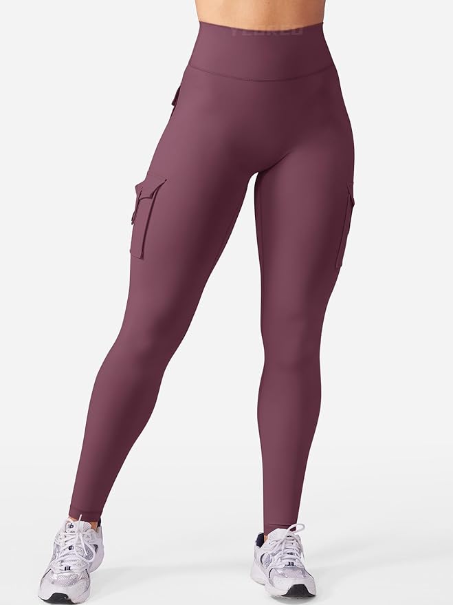YEOREO CoreFlex Workout Cargo Leggings with Pockets for Women Hidden Scrunch Butt Lifting Leggings Gym Yoga Pants