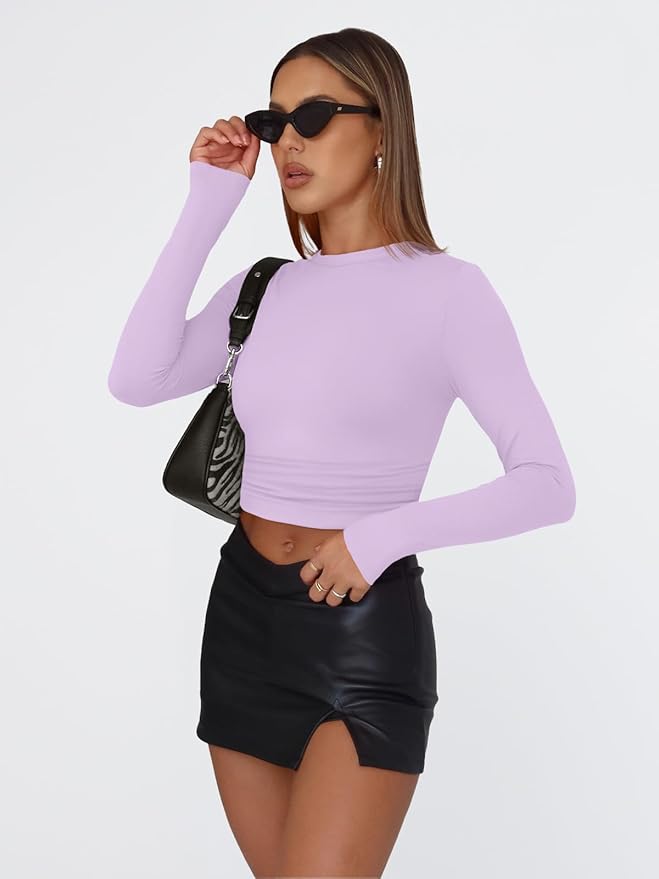 Trendy Queen Womens Long Sleeve T Shirts Fall Fashion 2026 Basic Crop Tops Going Out Outfits Y2k Clothes