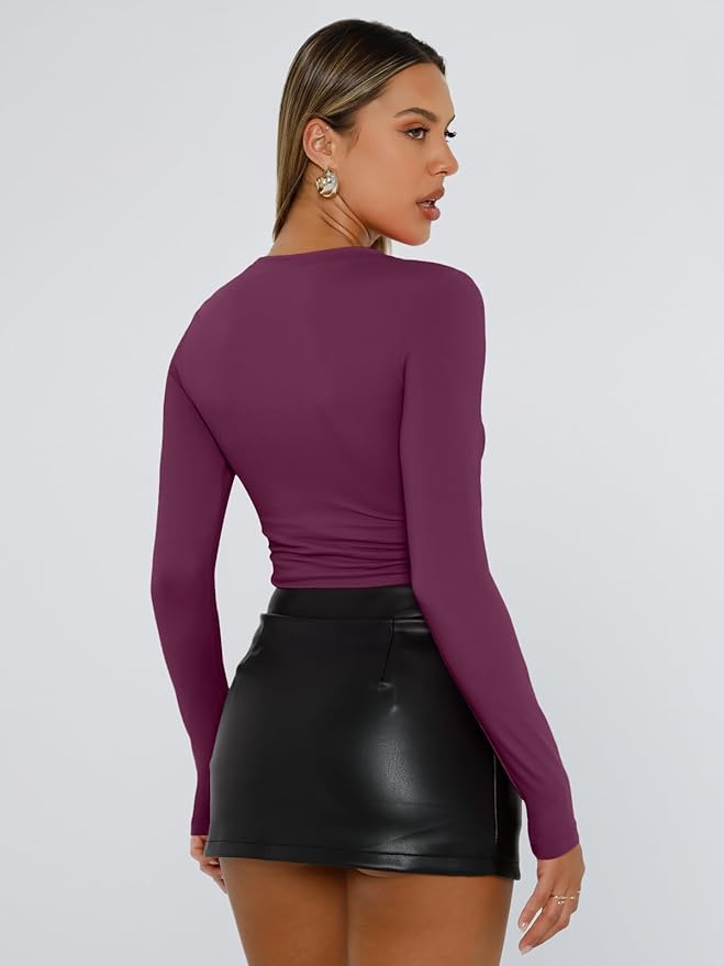 Trendy Queen Womens Long Sleeve T Shirts Fall Fashion 2026 Basic Crop Tops Going Out Outfits Y2k Clothes