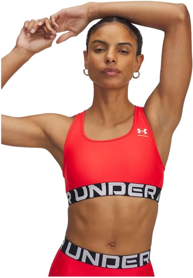 Under Armour Womens HeatGear Authentics Mid Impact Branded Sports Bra