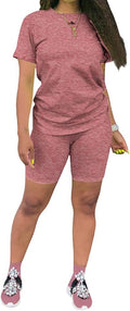 KINIKO Women's 2 Piece Casual Fashion Sports Solid Color Suit short Sleeve top and Pants Set Sweatshirt