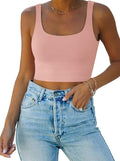REORIA Women’s Sexy Square Neck Double Lined Seamless Sleeveless Cropped Tank Yoga Crop Basic Tops