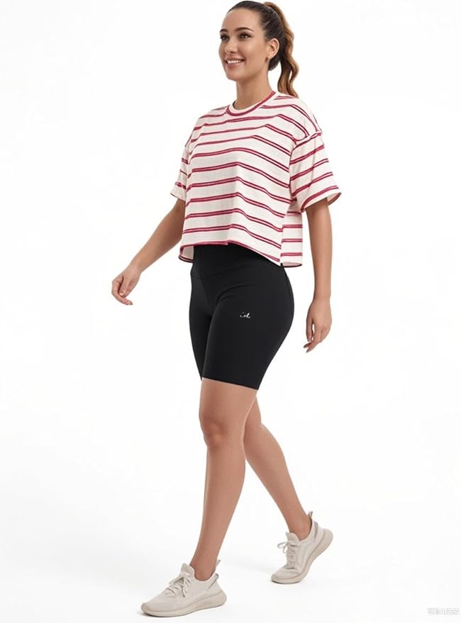 Women's Oversize Workout Crop Tops Casual Short Sleeve Drop Shoulder Boxy T-Shirts Roll Hem Basic Loose Yoga Running Tees