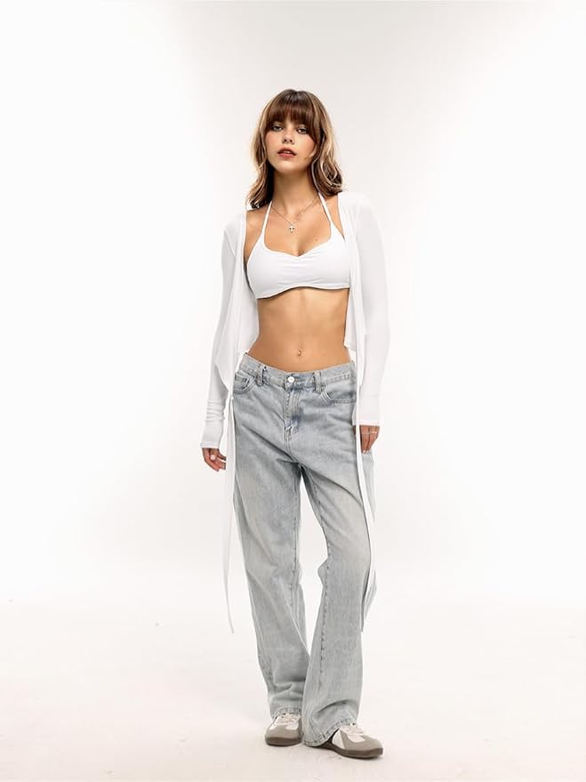 Danysu Ballet Wrap Tops Long Sleeve Cross Tie Crop Shirts Deep V-Neck Dance Clothes Fall Cardigans