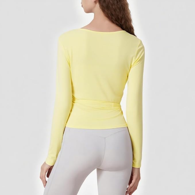 Women Wrap Tie Top Y2k Long SLeeve Ballet Workout Yoga Shirt Coquette Blouses