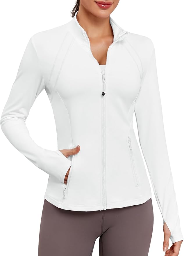 VUTRU Women Athletic Jacket Fitted Workout Running Zip Up Track Coat Layer with Thumb Holes Pockets for Yoga Gym Travel