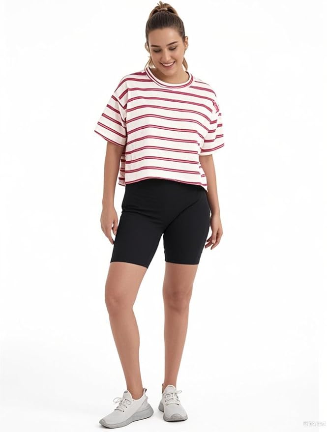 Women's Oversize Workout Crop Tops Casual Short Sleeve Drop Shoulder Boxy T-Shirts Roll Hem Basic Loose Yoga Running Tees