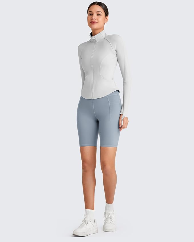 G4Free Workout Jackets for Woman BareFeel Cropped Zip Up Athletic Running Jacket Slim Fit Yoga Tops with Thumb Holes