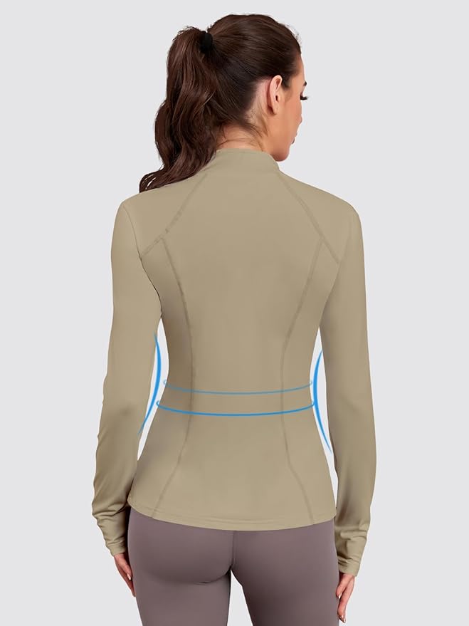 VUTRU Women Athletic Jacket Fitted Workout Running Zip Up Track Coat Layer with Thumb Holes Pockets for Yoga Gym Travel