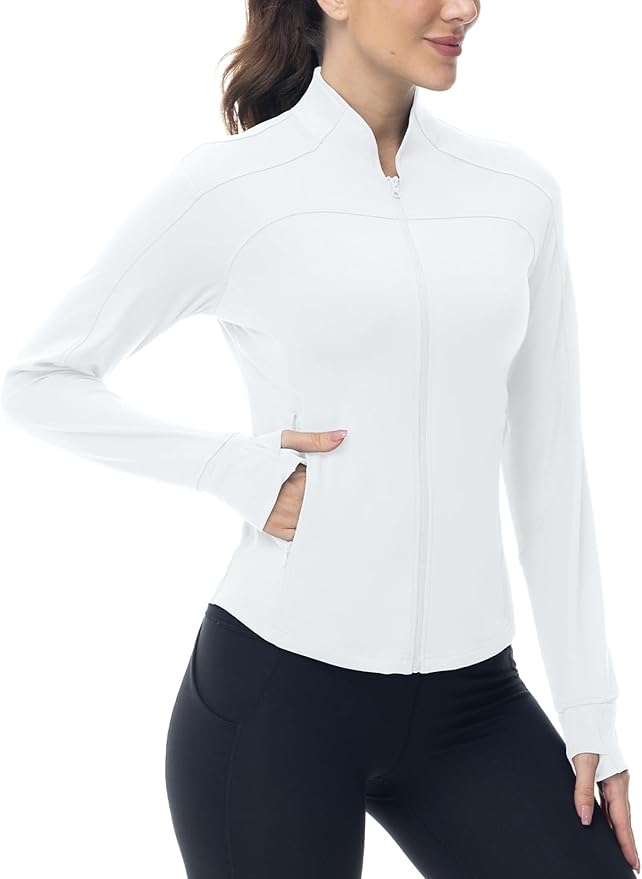BGOWATU Women's Workout Jacket Lightweight Zip up Running Athletic Jackets with Thumb Holes