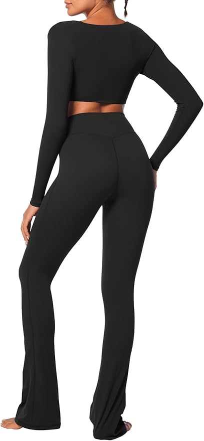 Sunzel Long Sleeve Workout Tops for Women Buttery Soft Deep V Twist Cropped Tops with Compression for Yoga Pilates Gym Outfit