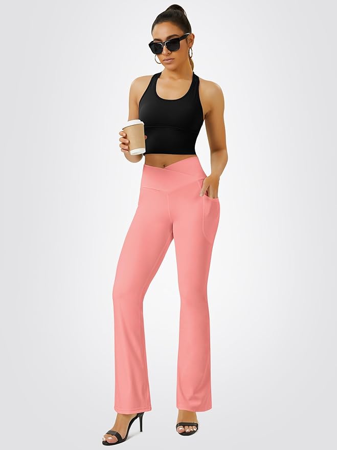 FOHOFO Yoga Pants Women, Flare Leggings for Women with Pockets Crossover High Waisted Bootcut Yoga Pants