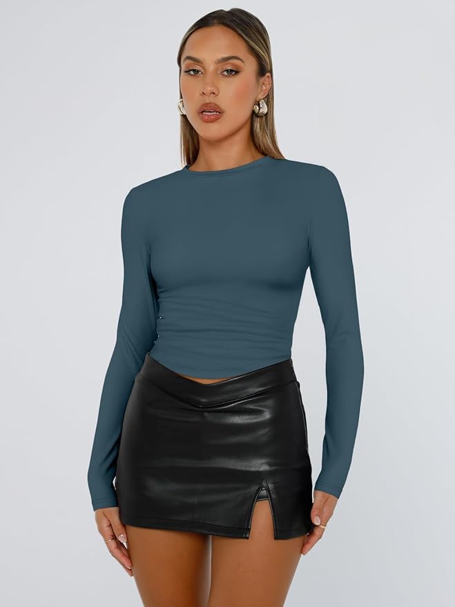 Trendy Queen Womens Long Sleeve T Shirts Fall Fashion 2026 Basic Crop Tops Going Out Outfits Y2k Clothes