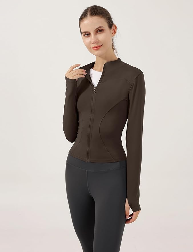 Locachy Women's Lightweight Stretchy Workout Full Zip Running Track Jacket with Thumb Holes