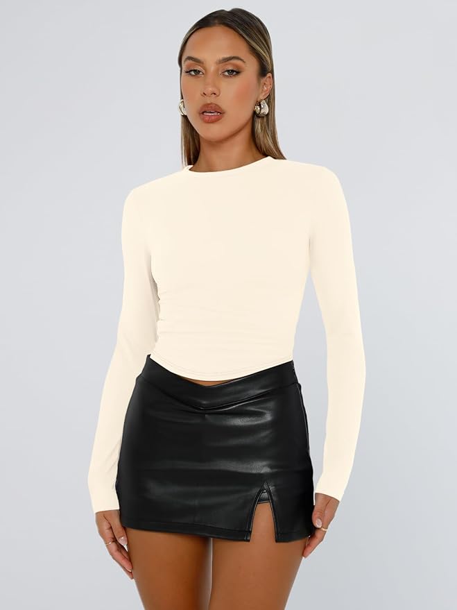 Trendy Queen Womens Long Sleeve T Shirts Fall Fashion 2026 Basic Crop Tops Going Out Outfits Y2k Clothes