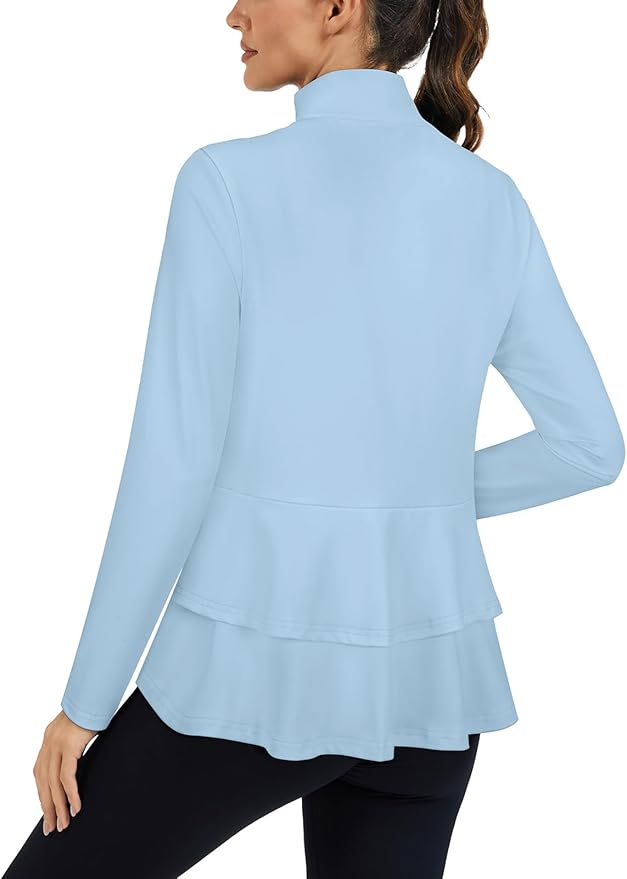 LURANEE Women's Golf Athletic Jackets with Pleated Tennis Skirt Hem Lightweight Full Zip Long Sleeve Shirts with Pockets