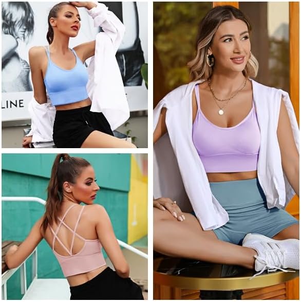 Sykooria 3 Pack Strappy Sports Bra for Women Sexy Crisscross for Yoga Running Athletic Gym Workout Fitness Tank Tops