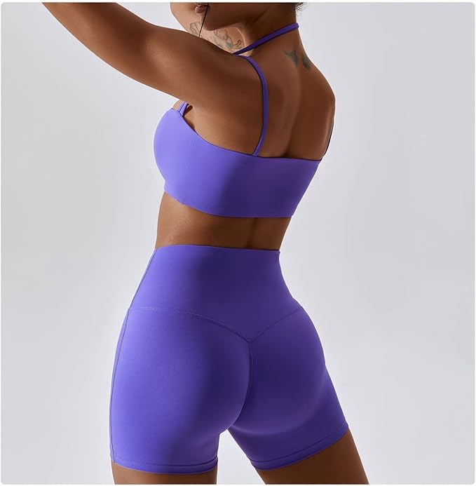IMEKIS Women's Workout Sets 2 Piece Yoga Outfit High Waisted Biker Shorts Leggings Sports Bra Gym Fitness Clothes Tracksuit