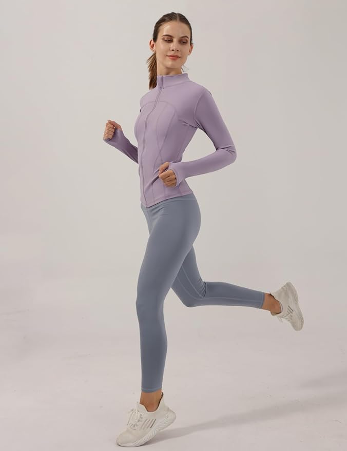 Gacaky Women's Slim Fit Workout Running Track Jackets Full Zip-up Yoga Athletic Jacket with Thumb Holes