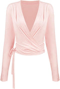 Yoga outfit with feminine temperament, cross V-neck, slimming effect, pleated waist, slim fit, sports long sleeved outfit
