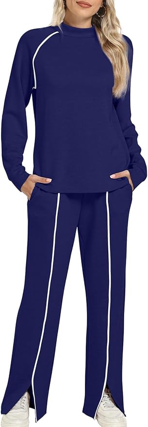 WIHOLL Lounge Sets for Women 2 Piece Fall Outfits 2025 Wide Leg Pant Matching Sets Womens Clothing