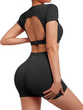 SUUKSESS Womens Workout Sets Open Back Gym Sets Woman Yoga Pilates Crop Tank High Waisted Bike Shorts