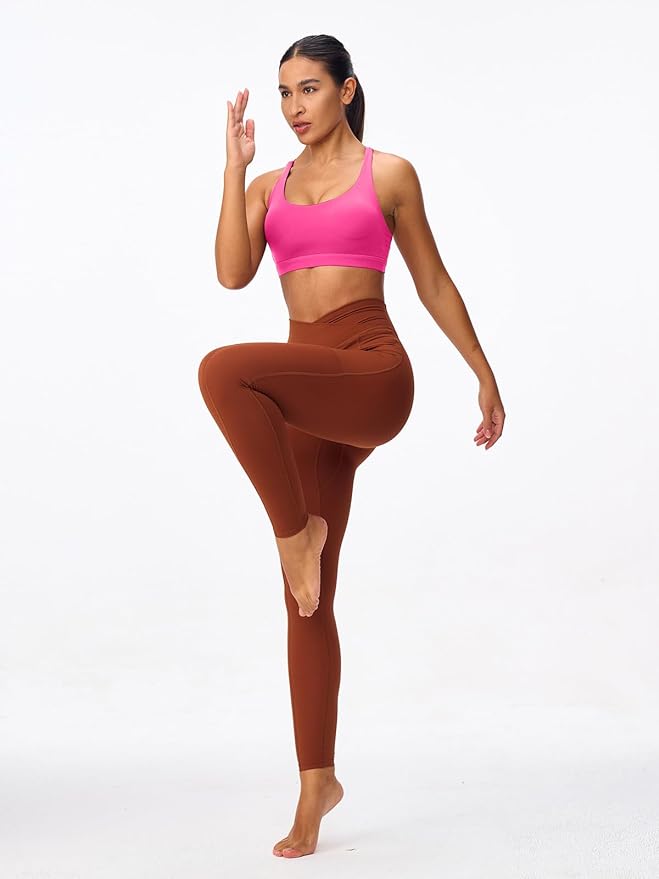 Women's Strappy Sports Bras Light Compression Crop Criss Cross Back Padded Workout Yoga Bra Supportive U Neckline