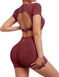 SUUKSESS Womens Workout Sets Open Back Gym Sets Woman Yoga Pilates Crop Tank High Waisted Bike Shorts