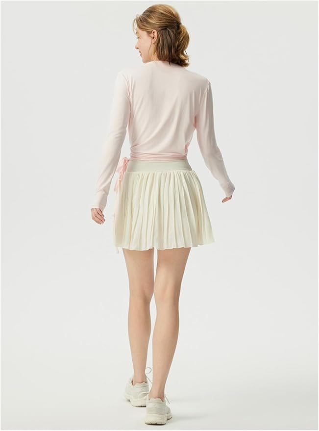 Yoga outfit with feminine temperament, cross V-neck, slimming effect, pleated waist, slim fit, sports long sleeved outfit