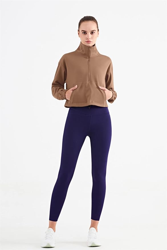 altiland Half Zip Pullover Cropped Jackets for Women Long Sleeve Workout Athletic Running Yoga Shirts