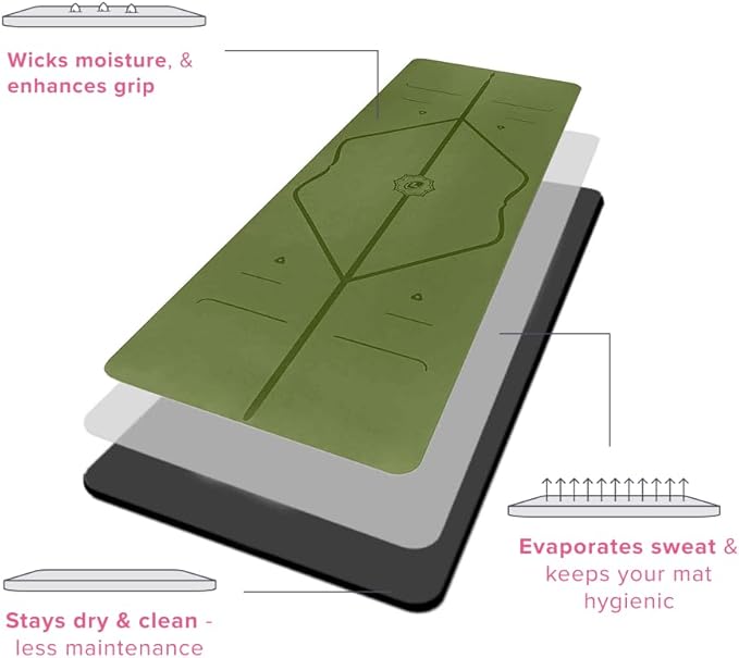 Liforme Original Yoga Mat – Free Yoga Bag Included - Patented Alignment System, Warrior-like Grip, Non-slip, Eco-friendly, sweat-resistant, long, wide, 4.2mm thick mat for comfort