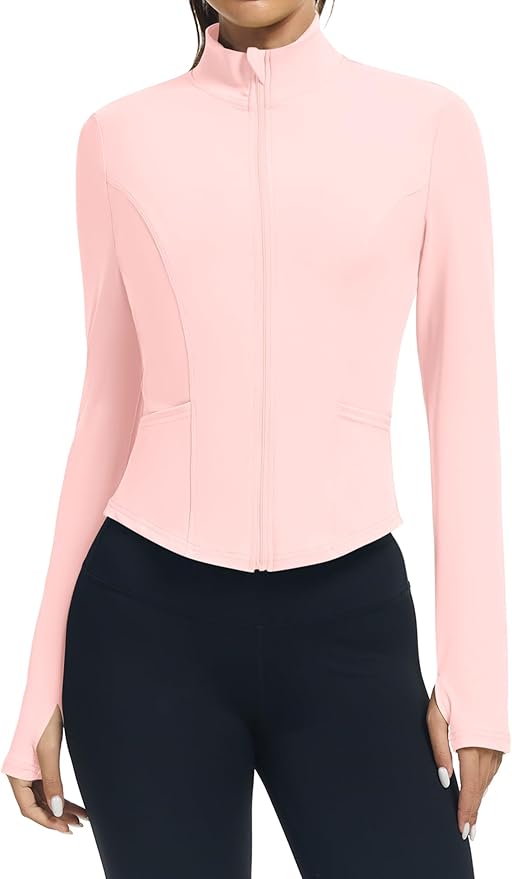LOMON Women's Athletic Jackets Cropped Long Sleeve Workout Tops Yoga Zip Up Jackets Gym Tops Golf Shirts