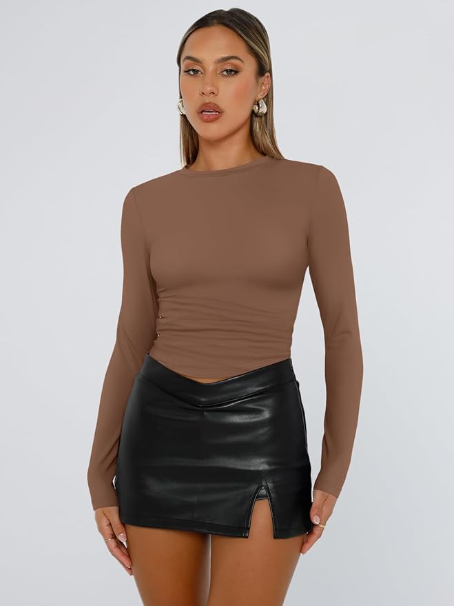 Trendy Queen Womens Long Sleeve T Shirts Fall Fashion 2026 Basic Crop Tops Going Out Outfits Y2k Clothes