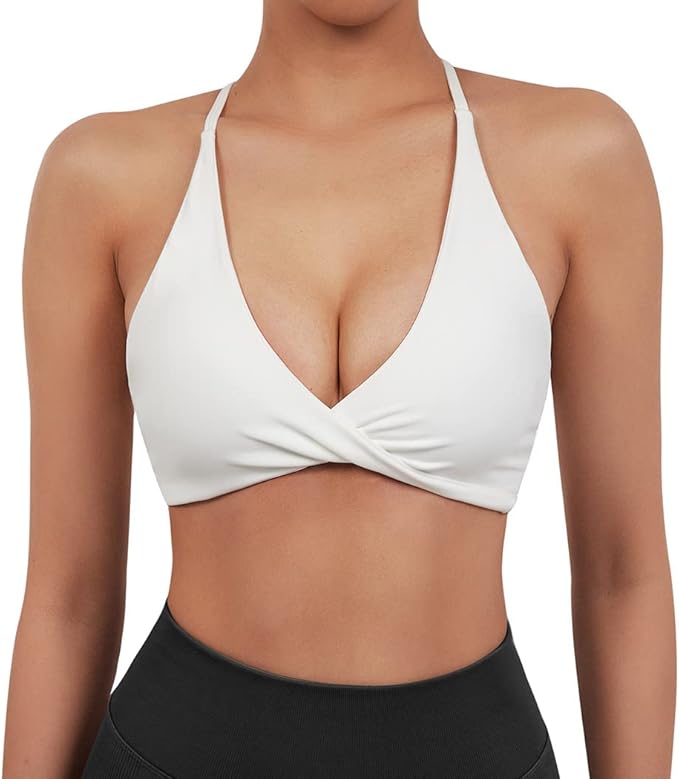 SUUKSESS Women 2 Piece Open Back Strappy Sports Bra Pack Twist V Neck Workout Crops