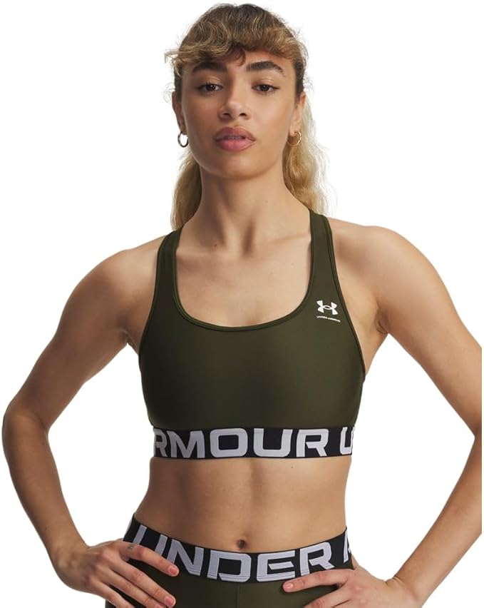 Under Armour Womens HeatGear Authentics Mid Impact Branded Sports Bra