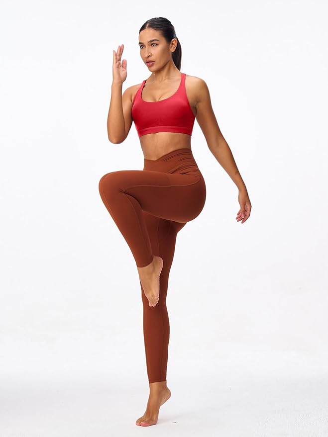 Women's Strappy Sports Bras Light Compression Crop Criss Cross Back Padded Workout Yoga Bra Supportive U Neckline