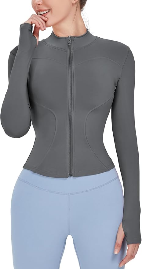 Locachy Women's Lightweight Stretchy Workout Full Zip Running Track Jacket with Thumb Holes
