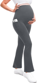 Leafigure Maternity Flare Leggings with Pockets Over The Belly Yoga Pants for Workout Soft Pregnancy Activewear