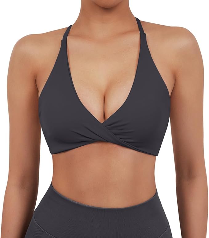 SUUKSESS Women 2 Piece Open Back Strappy Sports Bra Pack Twist V Neck Workout Crops