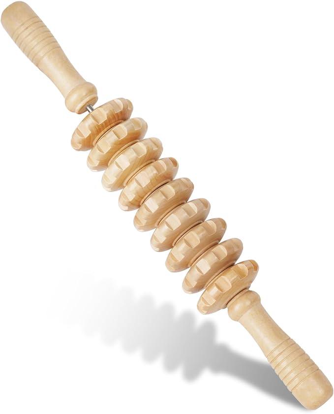 Liitrton Manual Wooden Fascia Massage Roller Trigger Points for Release Cellulite Sore Muscle Blasting (Wood)