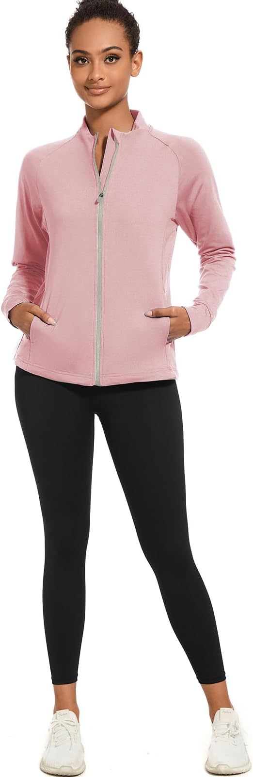 bpbtti Women's Polar Fleece Zip Up Workout Jackets with Pockets Slim Fit Cottony Soft Jacket for Running Athletic Yoga