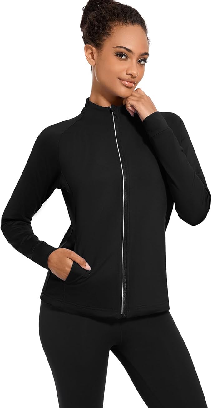 bpbtti Women's Polar Fleece Zip Up Workout Jackets with Pockets Slim Fit Cottony Soft Jacket for Running Athletic Yoga