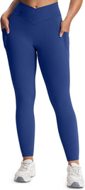 Aoxjox Women's Trinity High Waisted Yoga Pants with Pockets Cross-Waist Tummy Control Buttery Soft Workout Leggings 26"